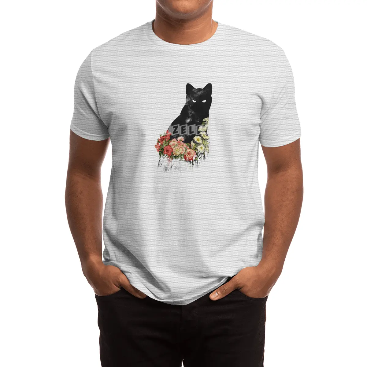 Black Cat Vintage Flower Good Luck Spor T-Shirt