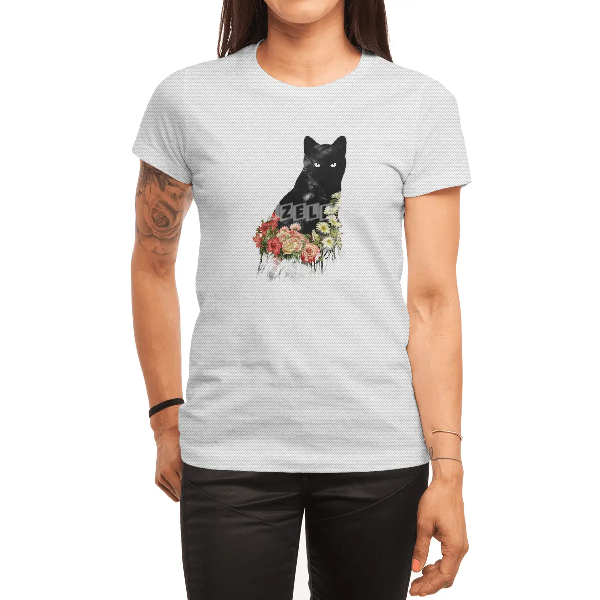 Black Cat Vintage Flower Good Luck Spor T-Shirt