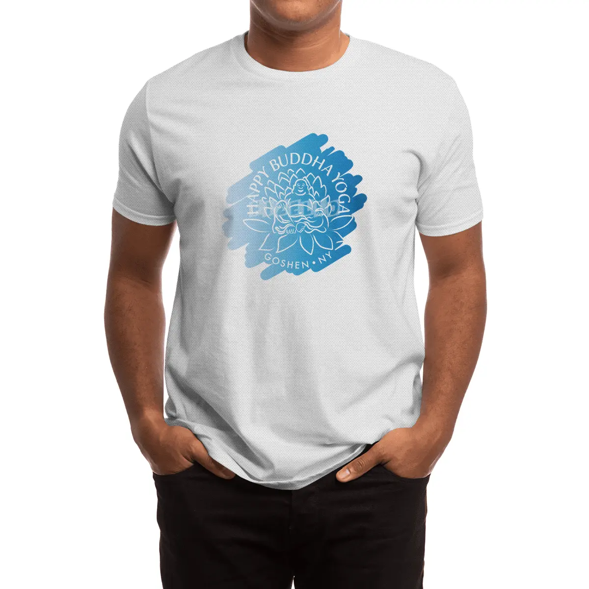 Happy Buddha Yoga Blue Swash Logo Spor T-Shirt