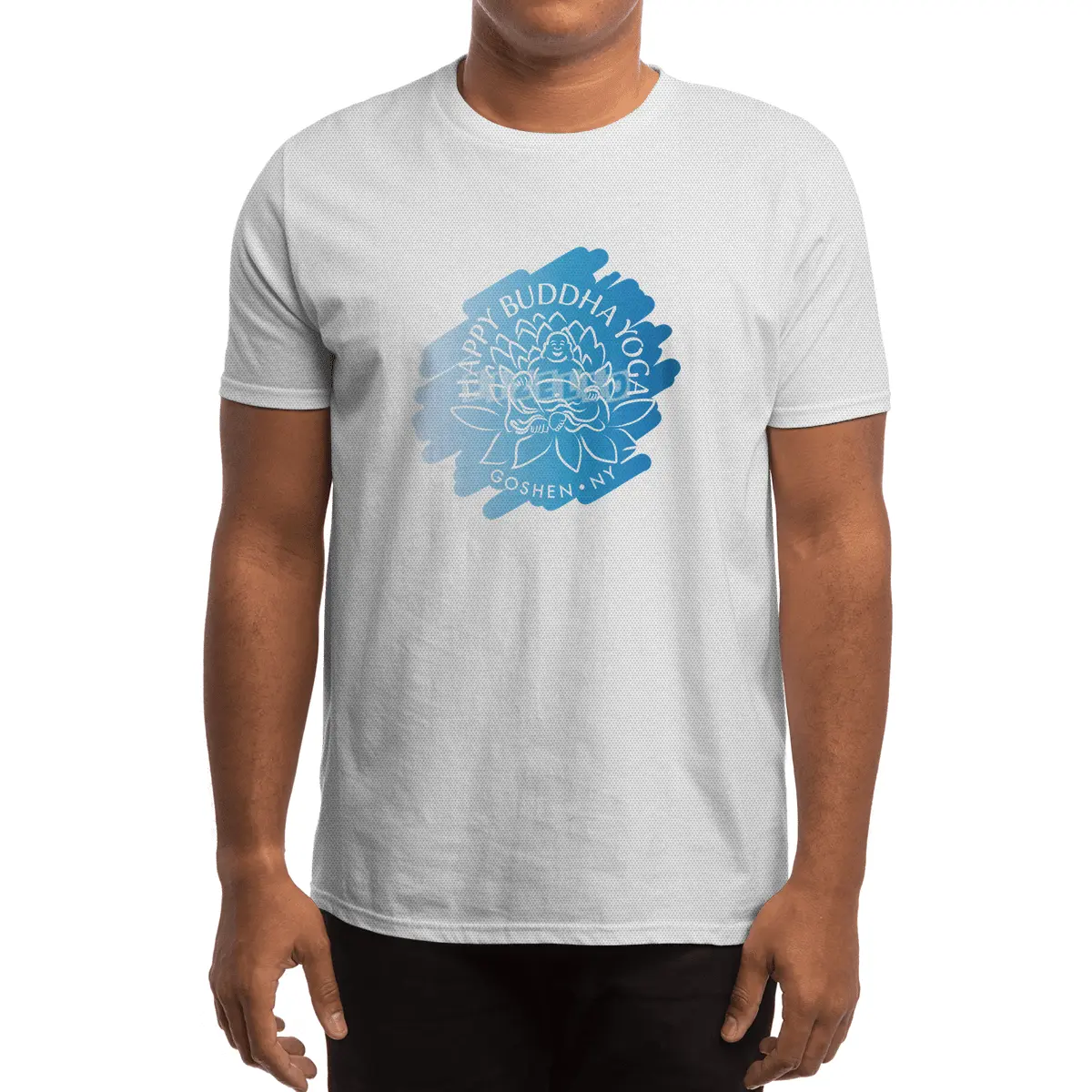 Happy Buddha Yoga Blue Swash Logo Spor T-Shirt