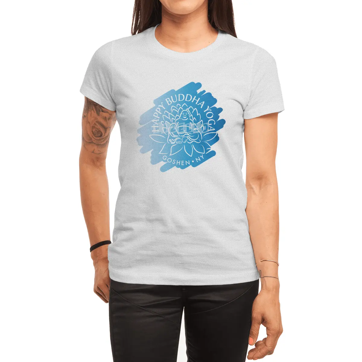 Happy Buddha Yoga Blue Swash Logo Spor T-Shirt