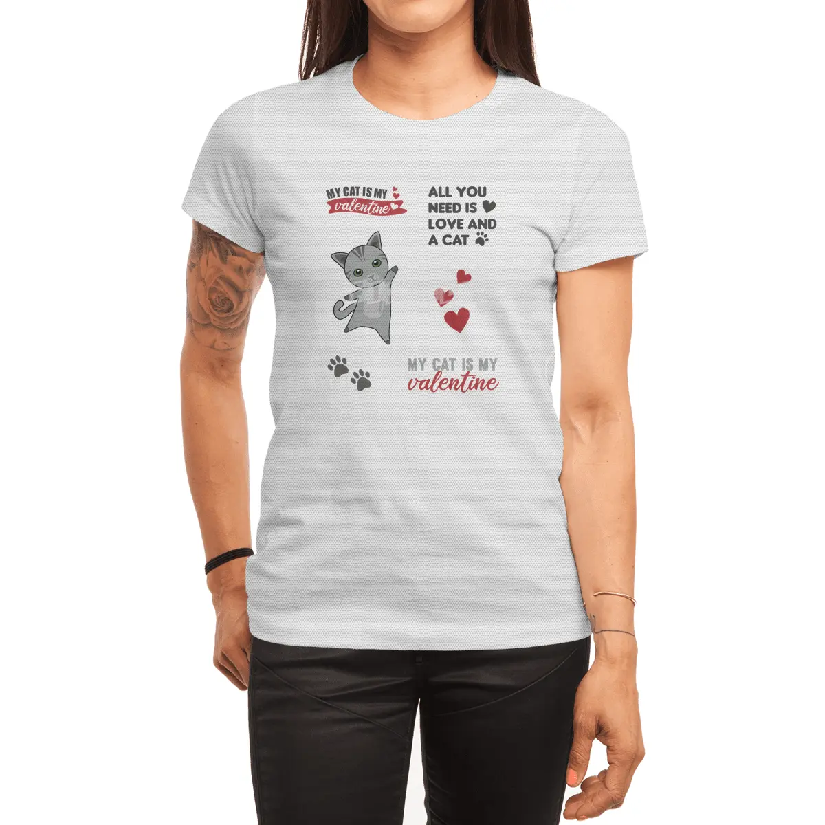 Cat Sticker Set My Cat Is My Valentine Gray Spor T-Shirt
