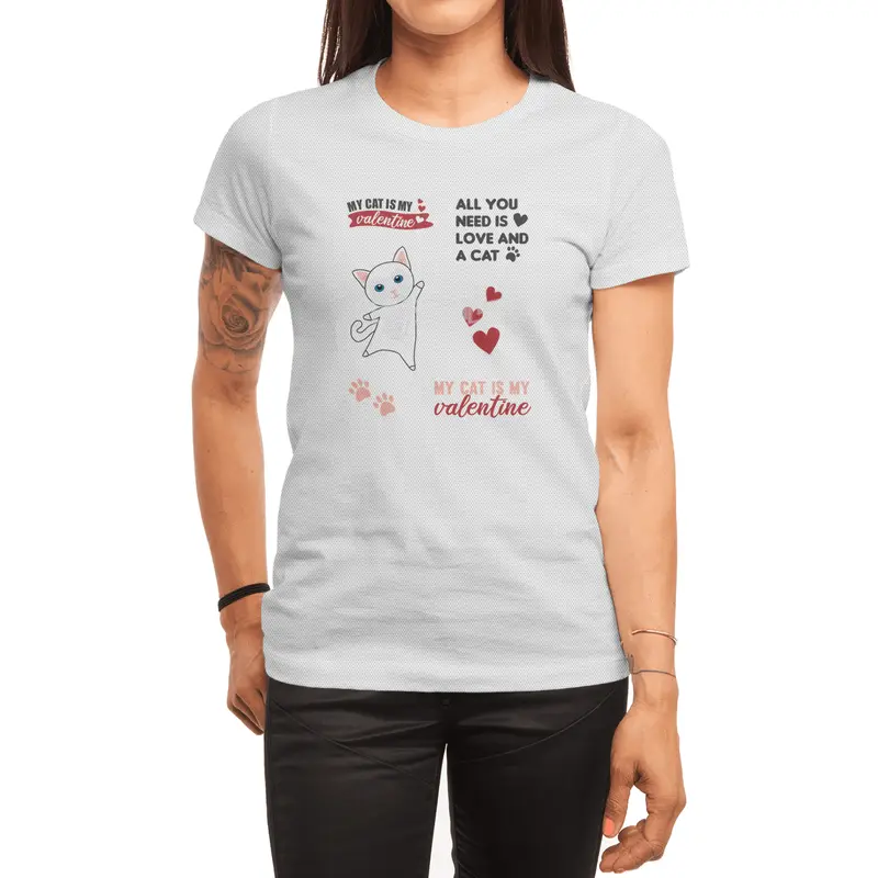 Cats Sticker Set My Cat Is My Valentine White Spor T-Shirt