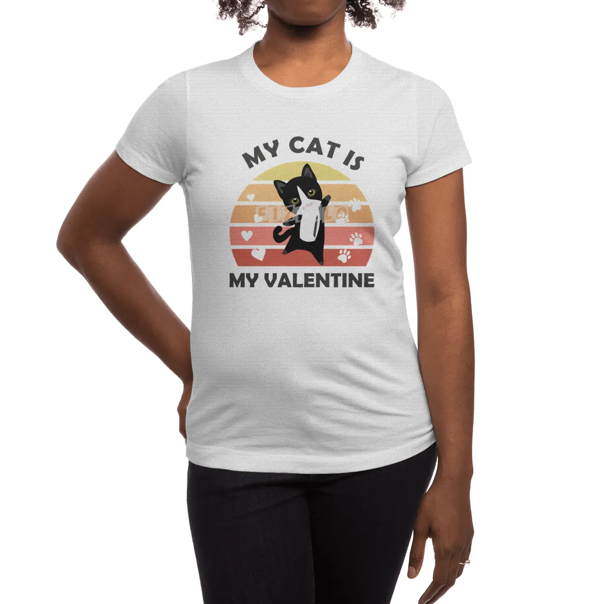 My Cat Is My Valentine Cats Black Heart Vintage Spor T-Shirt