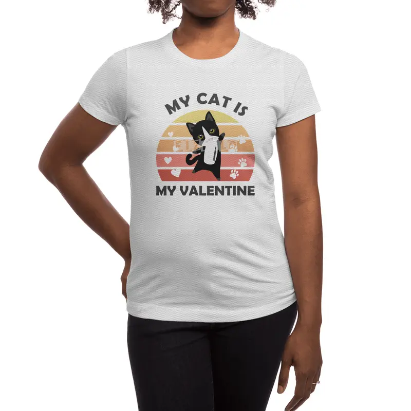 My Cat Is My Valentine Cats Black Heart Vintage Spor T-Shirt