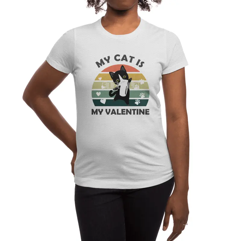 My Cat Is My Valentine Cute Black Cats Heart Spor T-Shirt