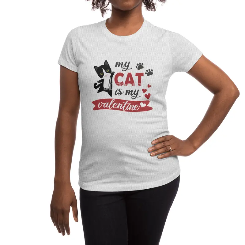 My Cat Is My Valentine Cute Black Cats Heart Spor T-Shirt