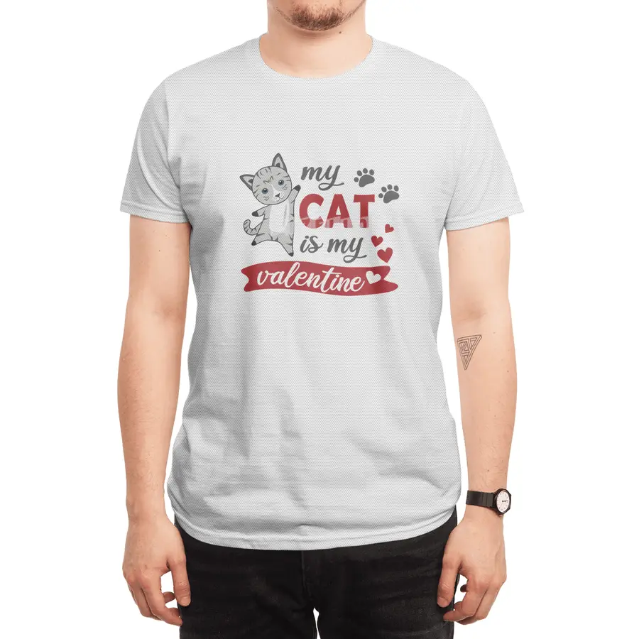 My Cat Is My Valentine Cute Cats Heart Gray Red Spor T-Shirt
