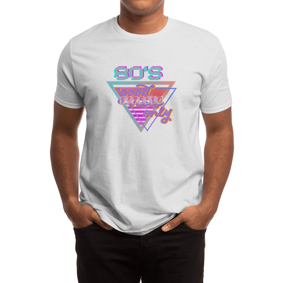 80s Good vibes Vintage Pink and purple stripes triangle Spor T-Shirt