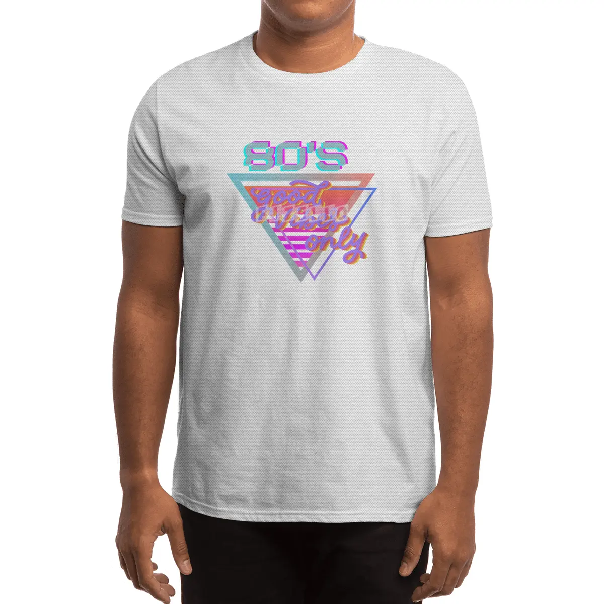 80s Good vibes Vintage Pink and purple stripes triangle Spor T-Shirt