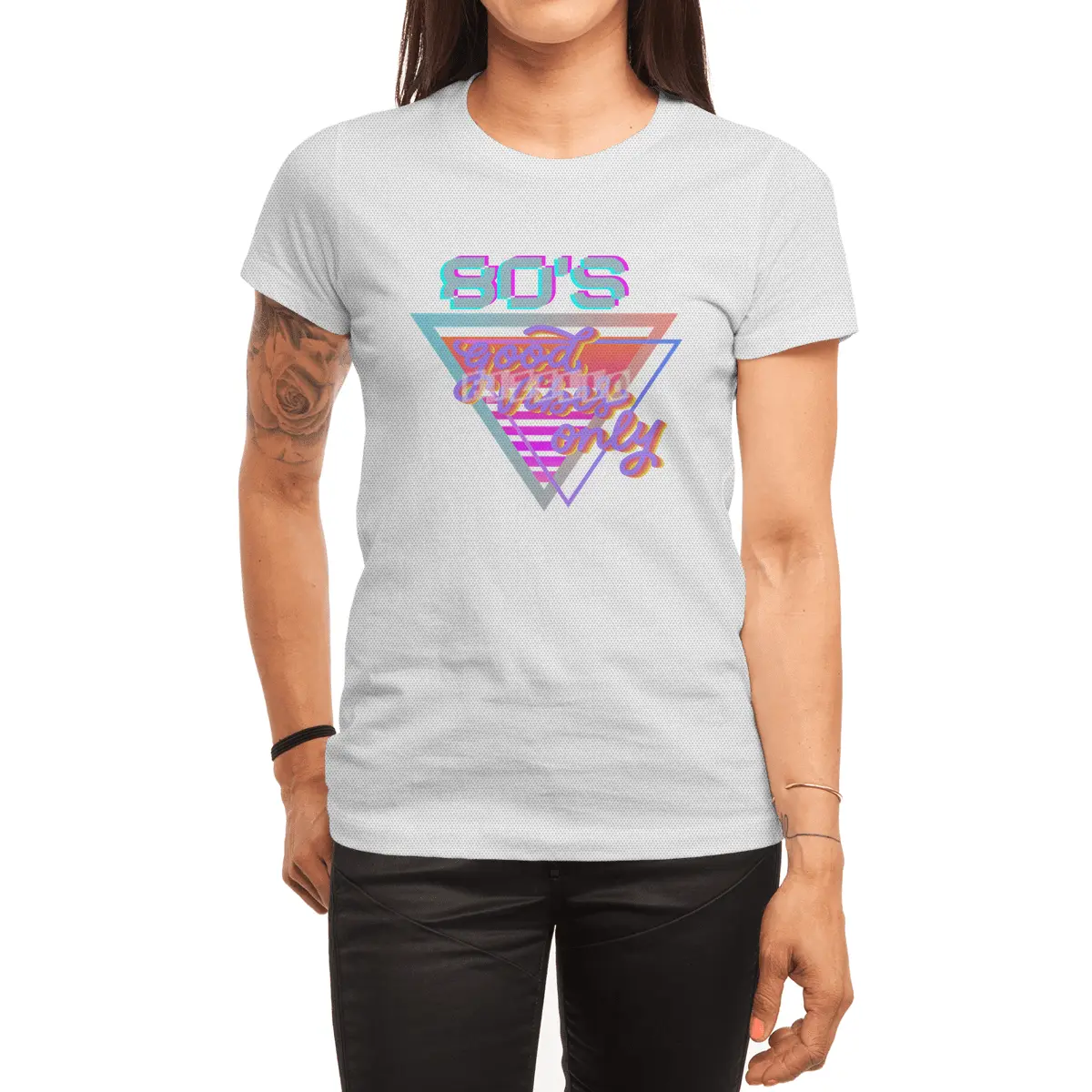 80s Good vibes Vintage Pink and purple stripes triangle Spor T-Shirt