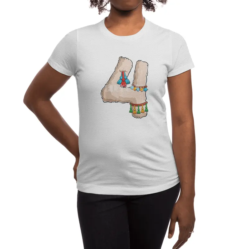 Llama Fourth 4th Birthday Party Four 4 Years Old Alpaca Bday Spor T-Shirt