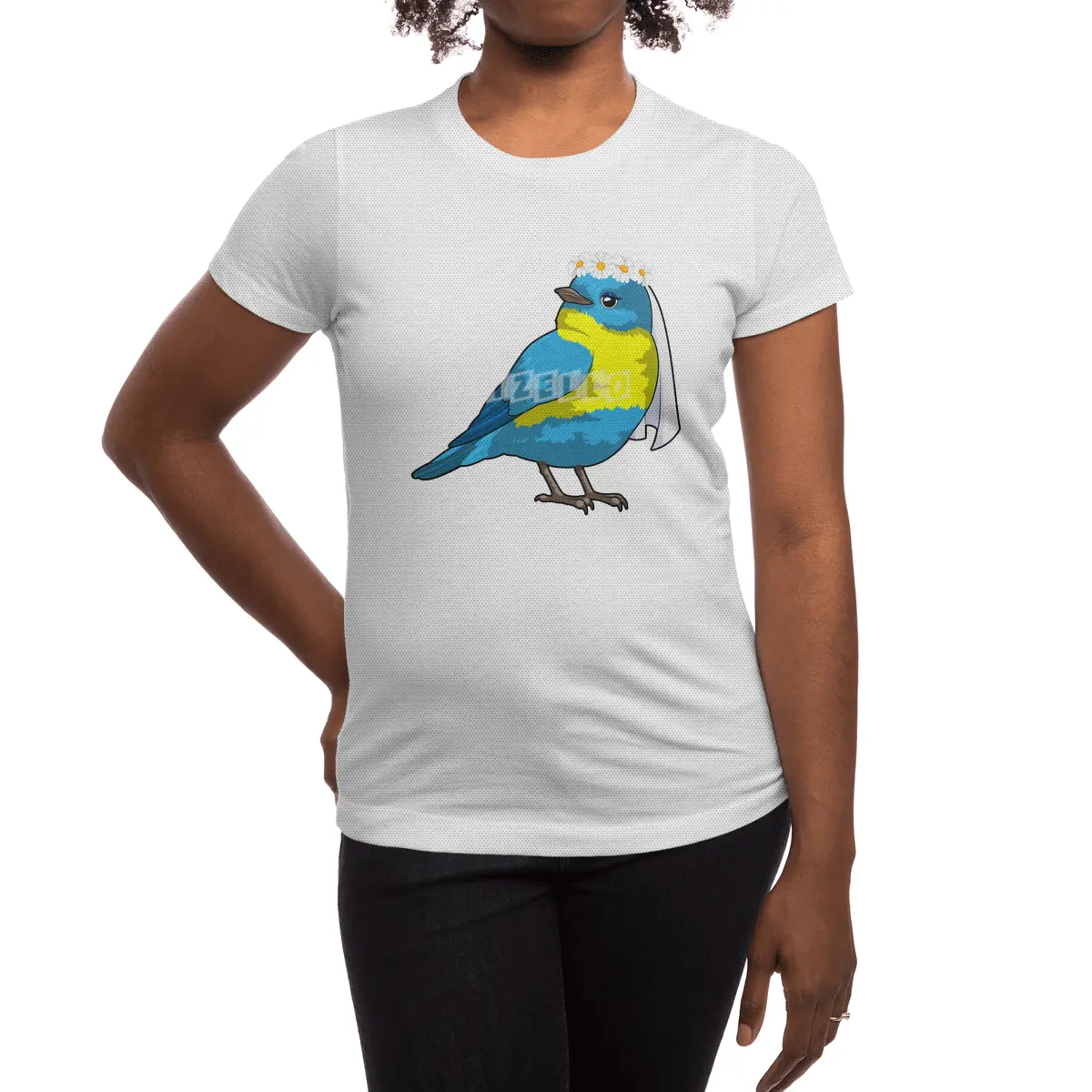 Bird as Bride with Wreath of flowers Spor T-Shirt