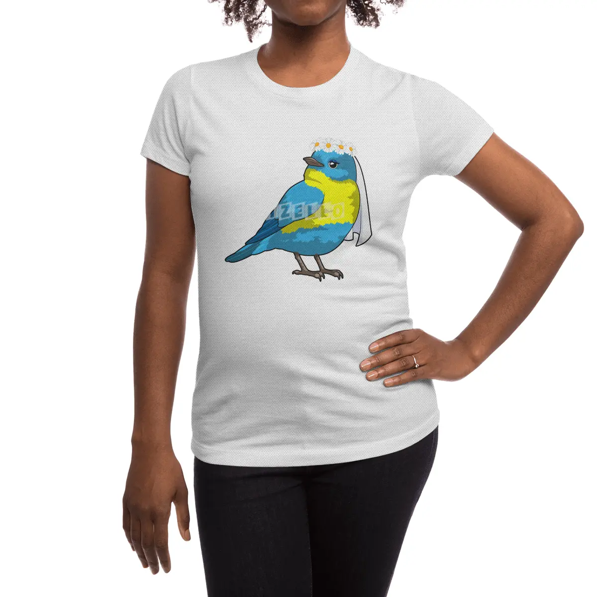Bird as Bride with Wreath of flowers Spor T-Shirt