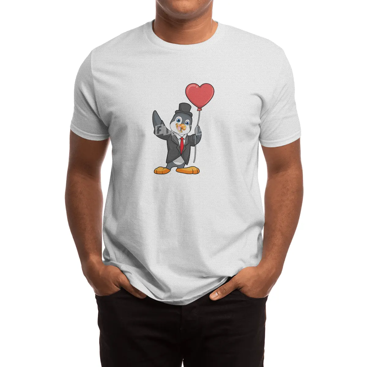 Penguin as Groom with Heart Ballon Spor T-Shirt