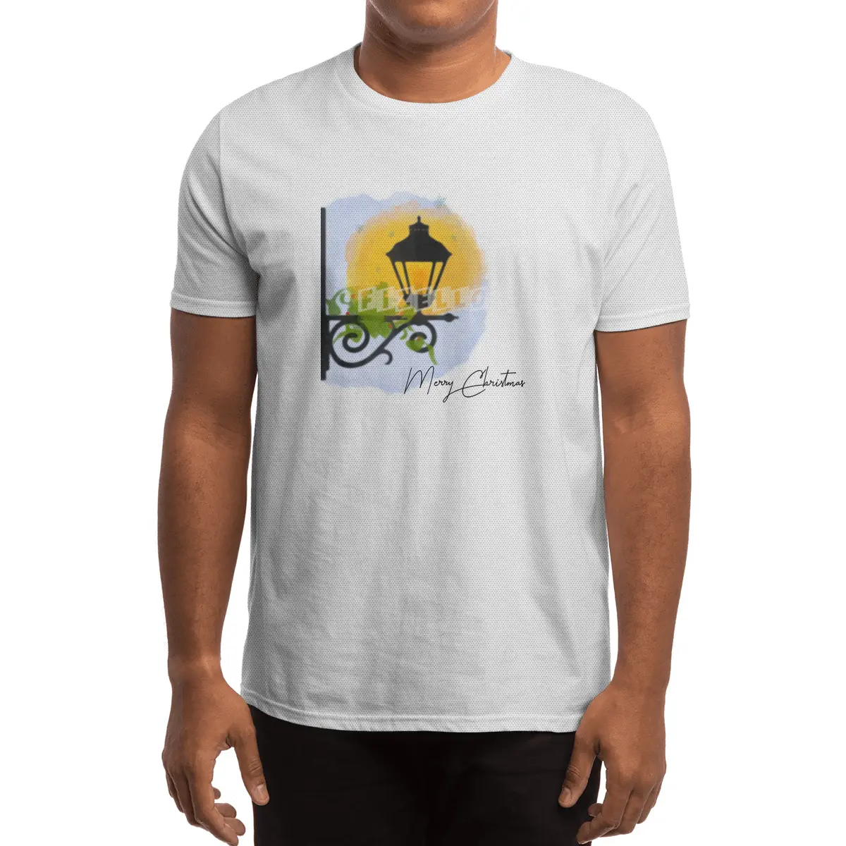 Merry Christmas Watercolor lamp post (black) Spor T-Shirt