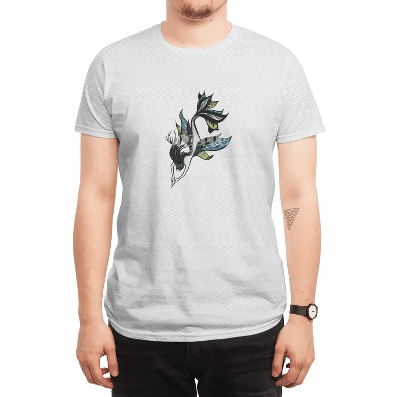 Beautiful Mermaid Drawn Tattoo Style In Blue Green Spor T-Shirt