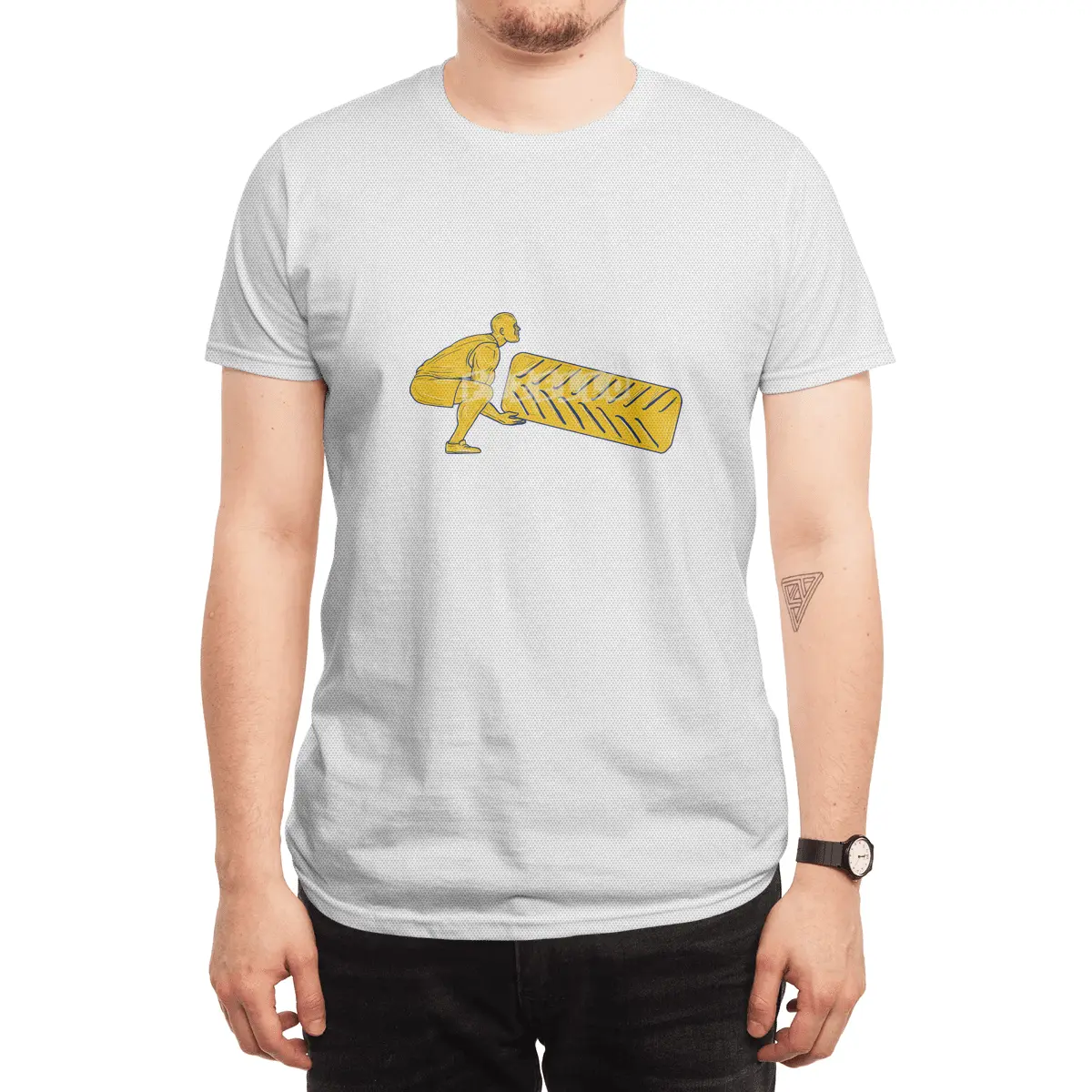 Fitness Athlete Squatting Lifting Tire Drawing Spor T-Shirt