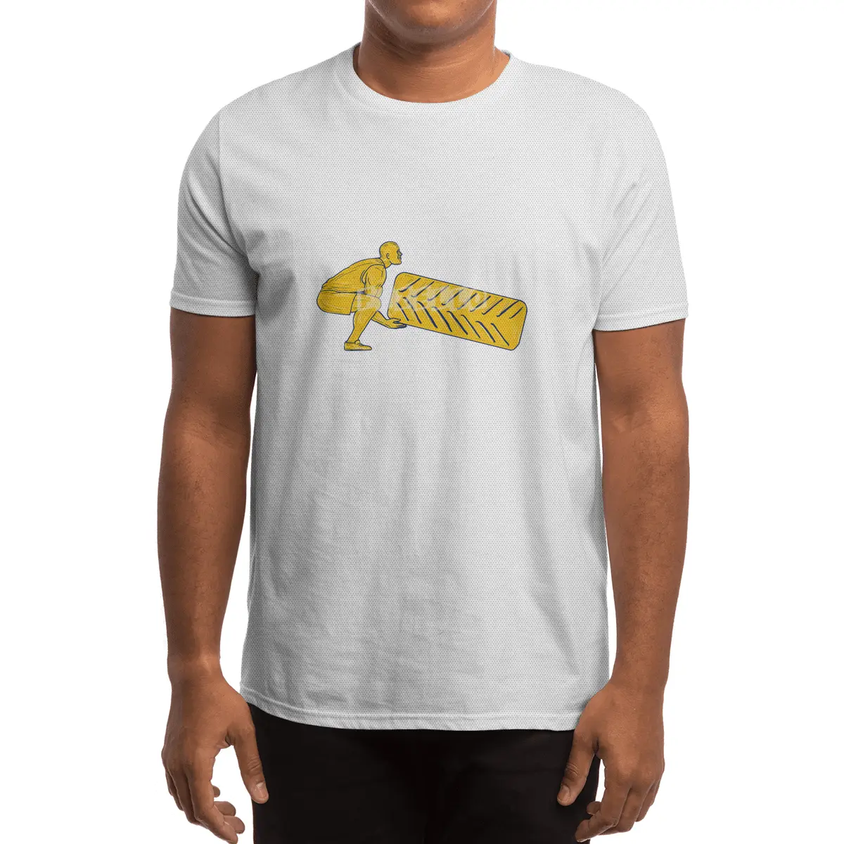 Fitness Athlete Squatting Lifting Tire Drawing Spor T-Shirt