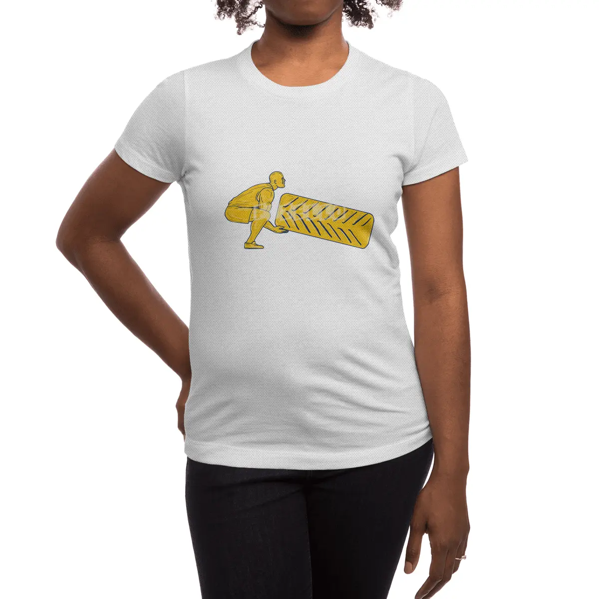 Fitness Athlete Squatting Lifting Tire Drawing Spor T-Shirt