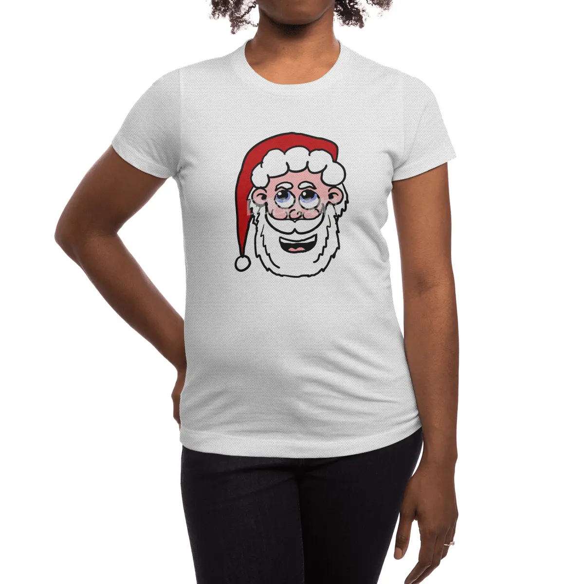 Cartoon Santa Head Spor T-Shirt
