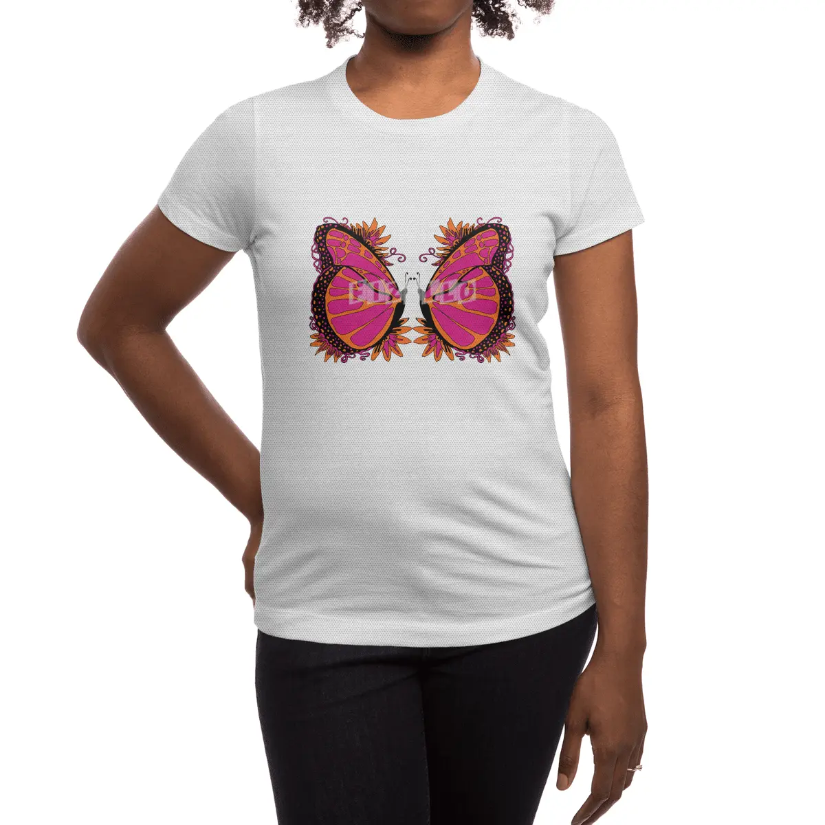 Pink and Orange Polka Dot Butterfly Spor T-Shirt