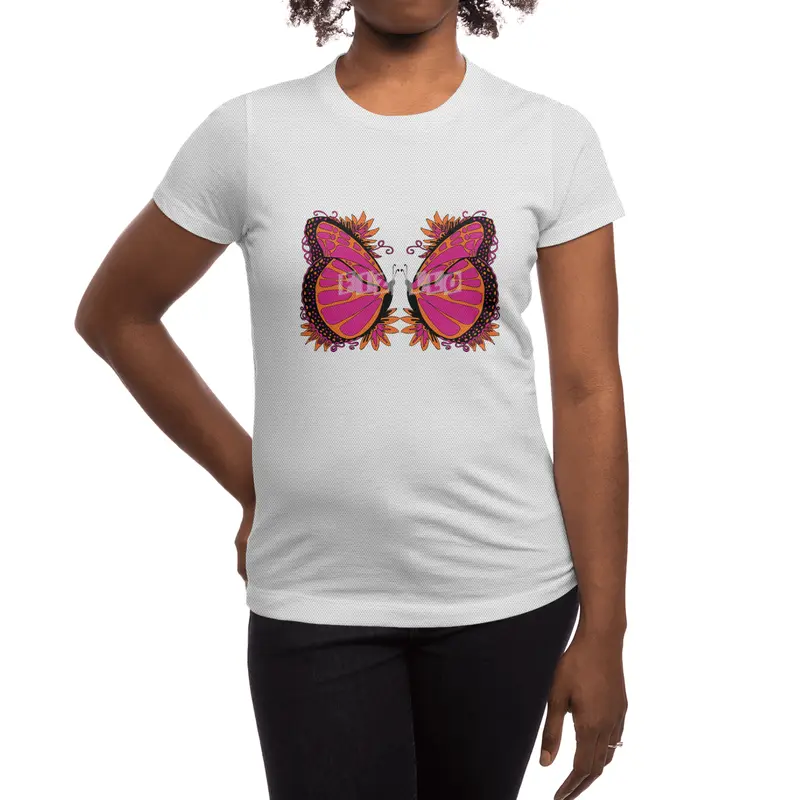 Pink and Orange Polka Dot Butterfly Spor T-Shirt