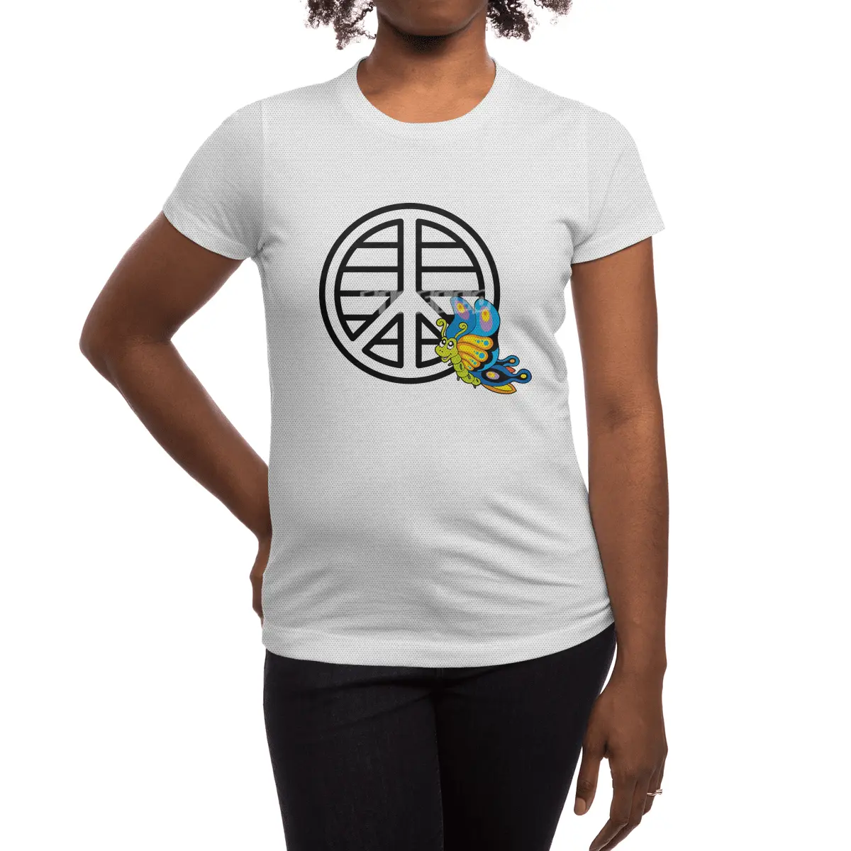 Butterfly & Peace Sign Spor T-Shirt
