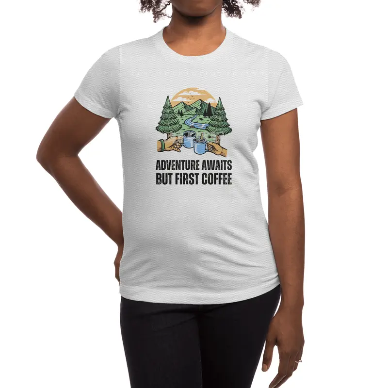 Adventure Awaits, But First Coffee Spor T-Shirt
