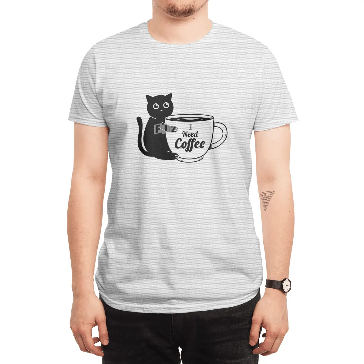 Cat I need Coffee Spor T-Shirt