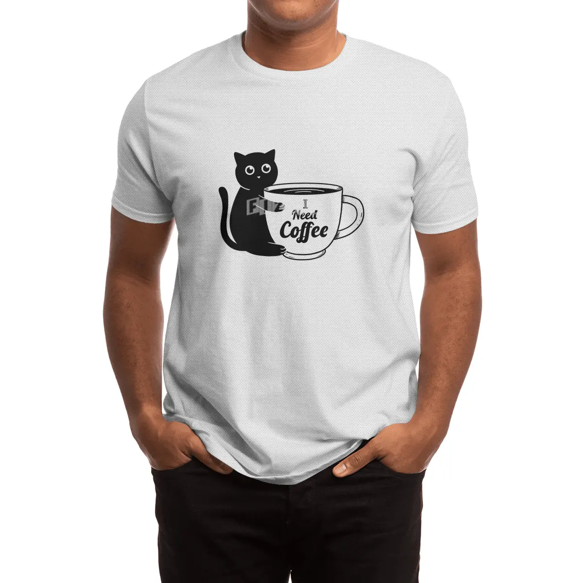 Cat I need Coffee Spor T-Shirt