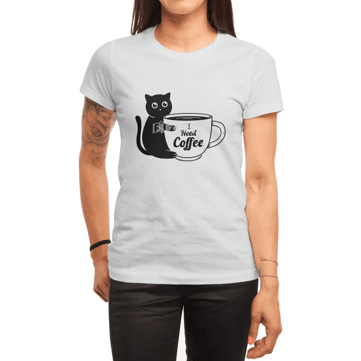 Cat I need Coffee Spor T-Shirt