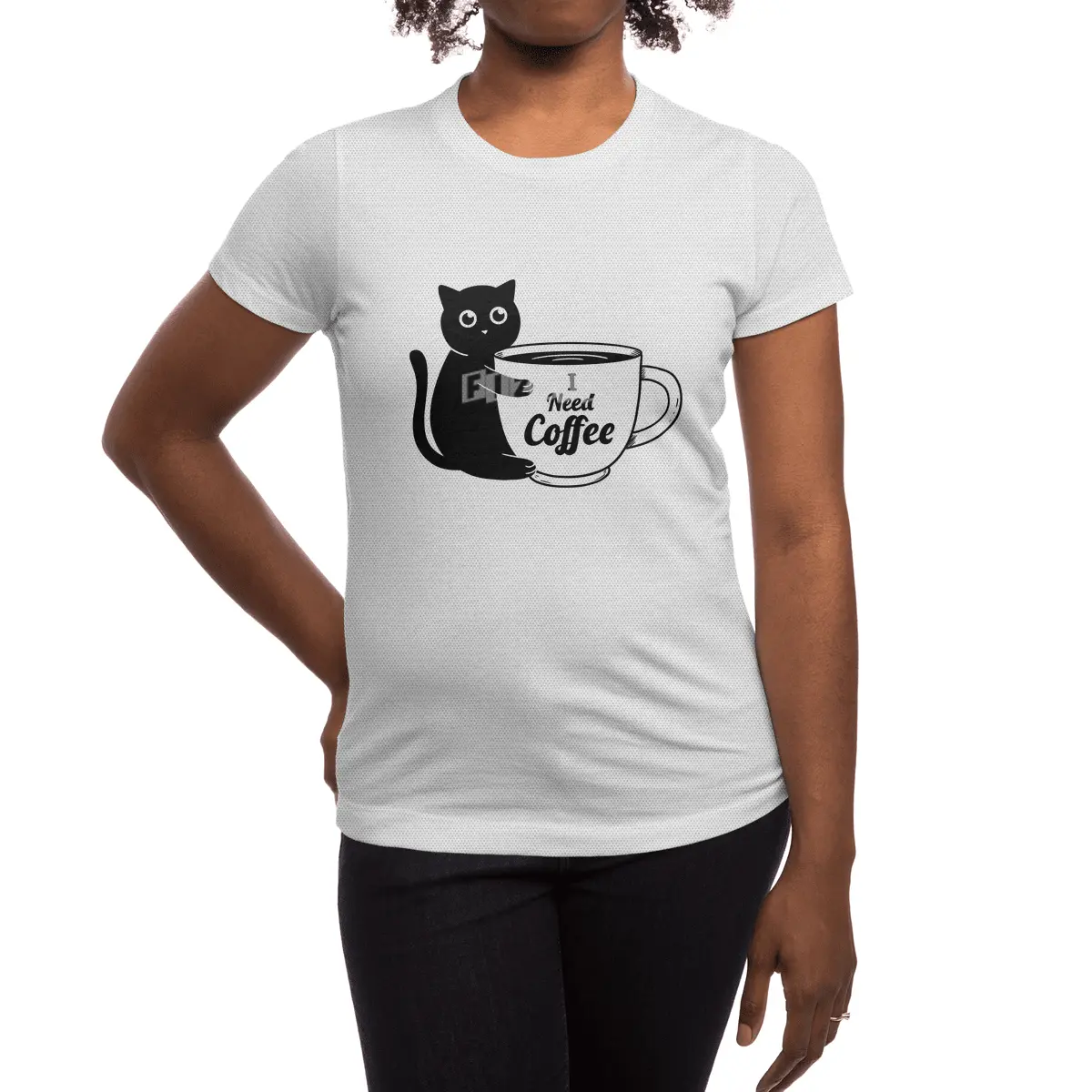 Cat I need Coffee Spor T-Shirt