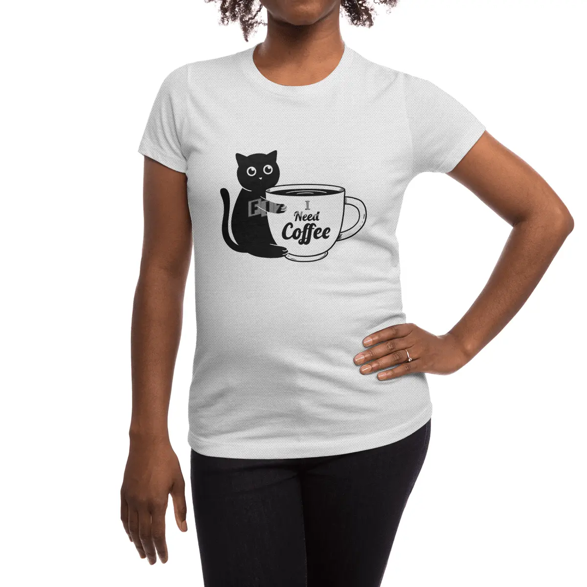 Cat I need Coffee Spor T-Shirt