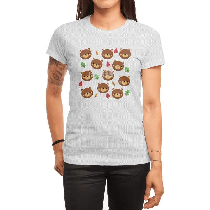 Bear Bears Pattern Leaves Cute Animals Forest Spor T-Shirt