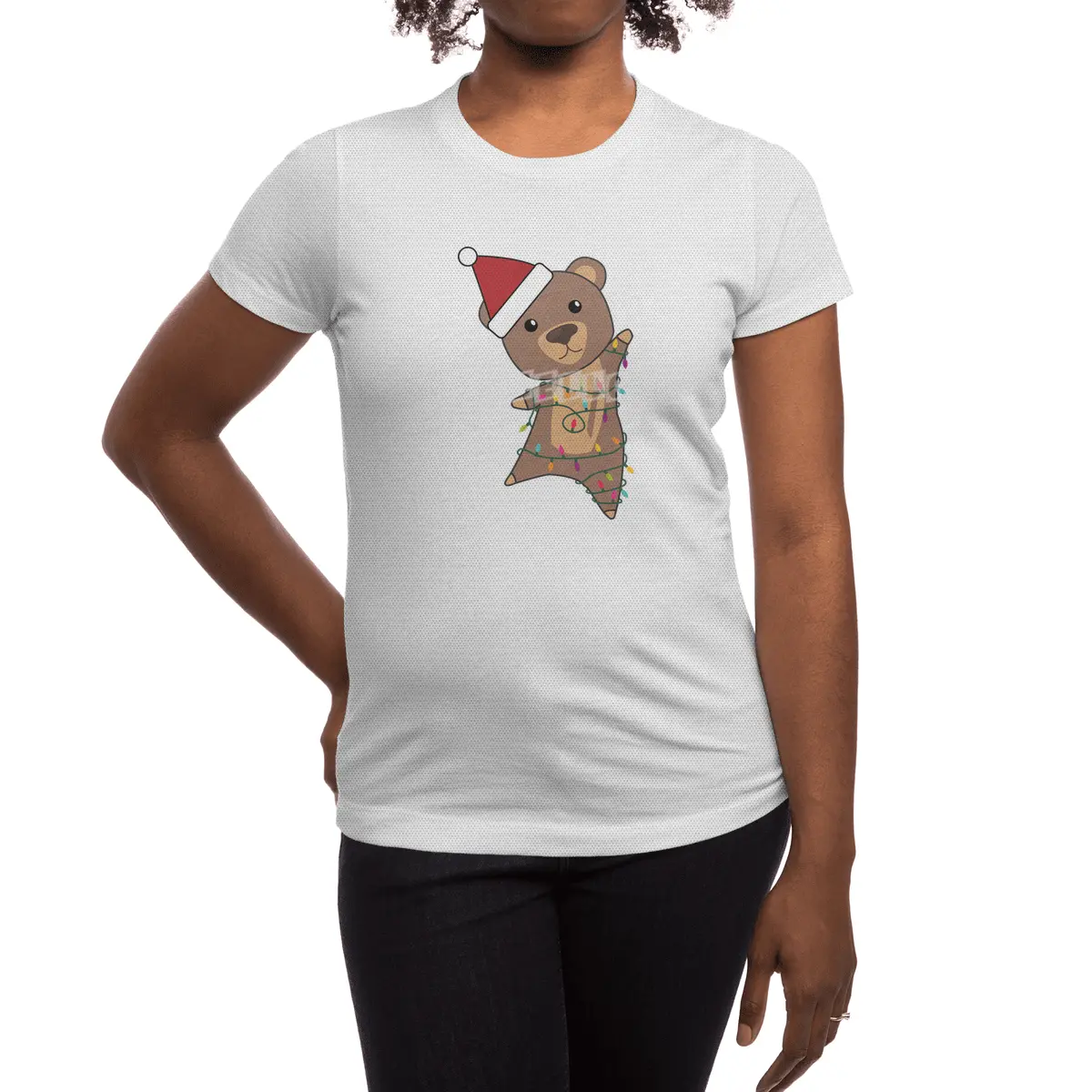 Bear Christmas Fairy Lights Cute Animals Kids Spor T-Shirt