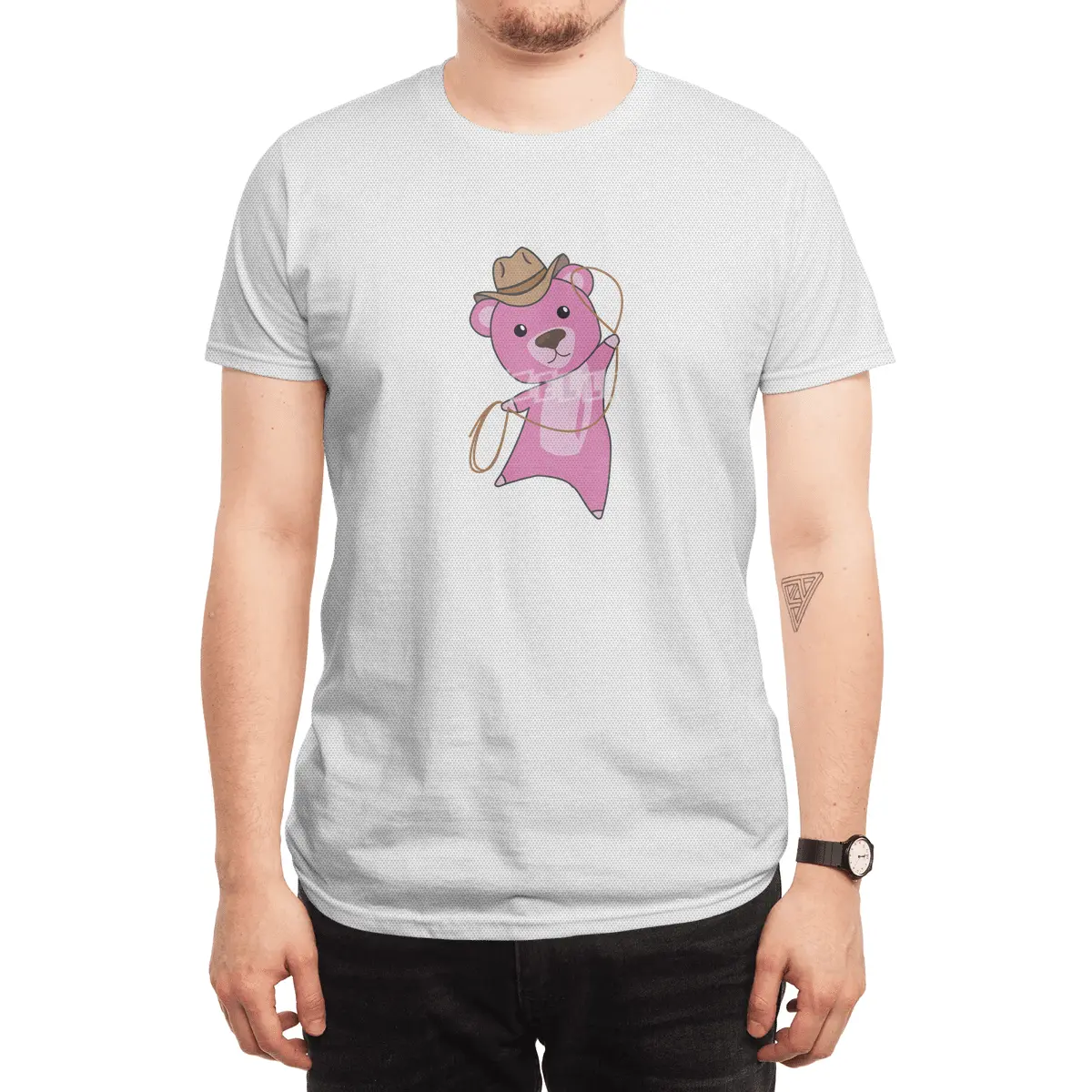 Bear Pink Cowboy Lasso Cute Animals For Kids Spor T-Shirt
