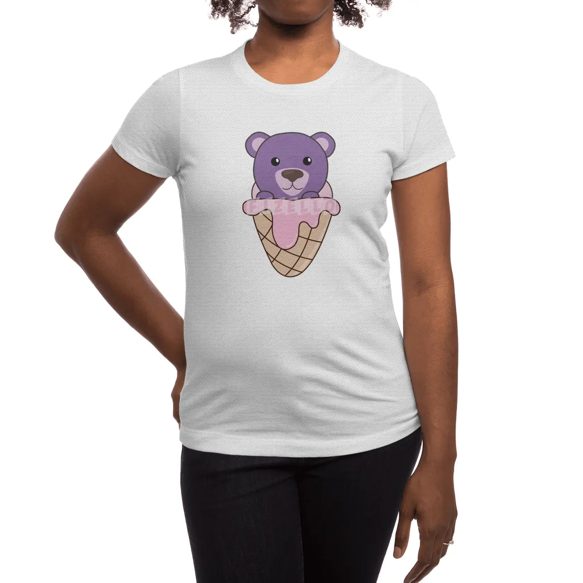 Bear Purple Pink Ice Cream Waffle Sweet Animals Spor T-Shirt
