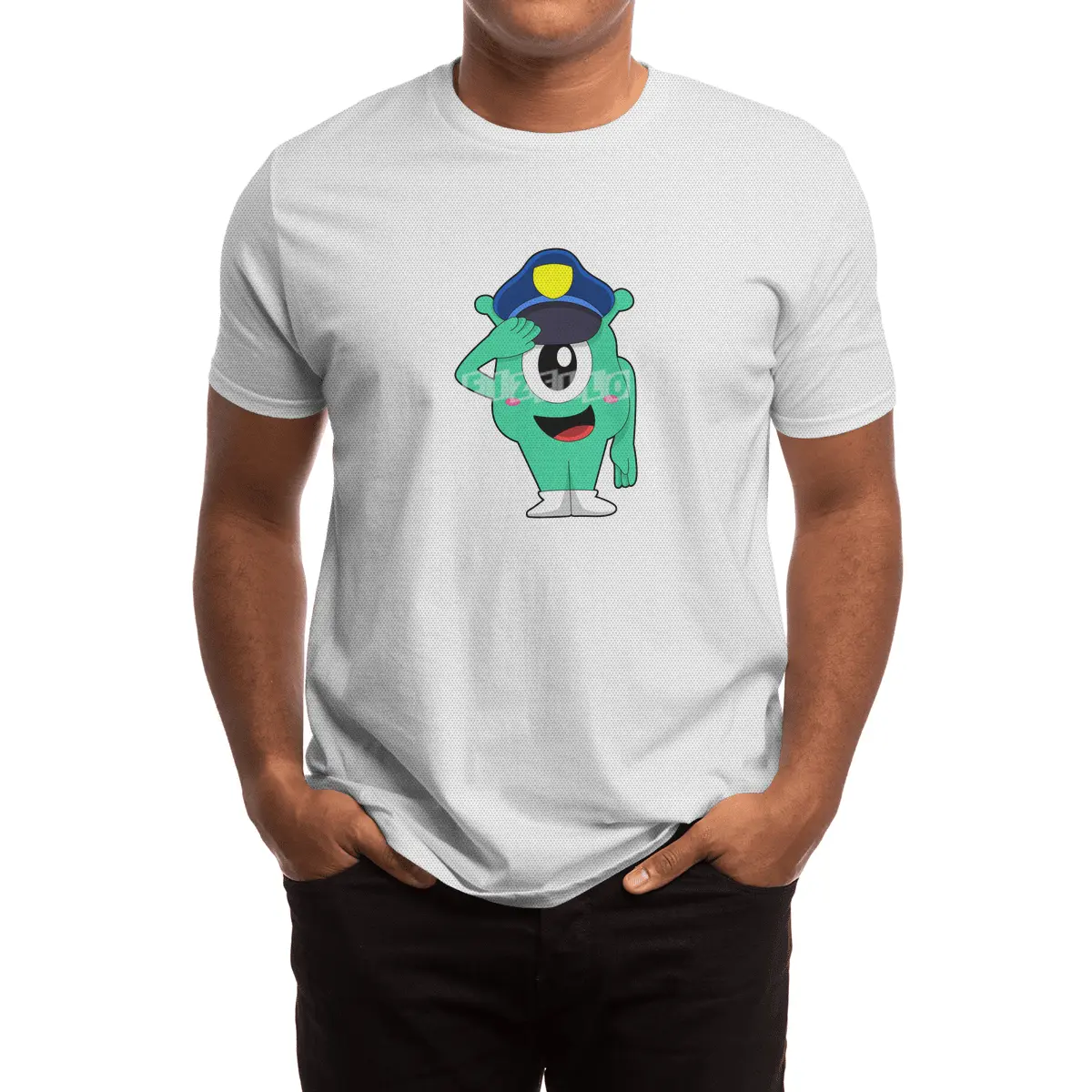 Alien as Police officer with Police hat Spor T-Shirt