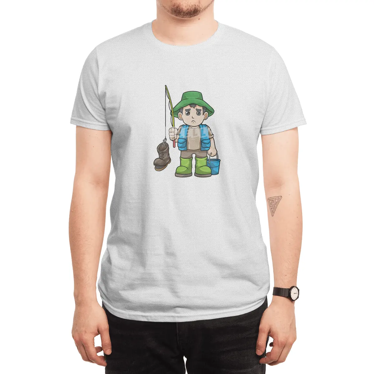 Angler with Fishing rod & Bucket Spor T-Shirt