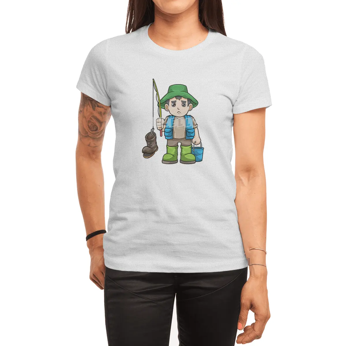 Angler with Fishing rod & Bucket Spor T-Shirt