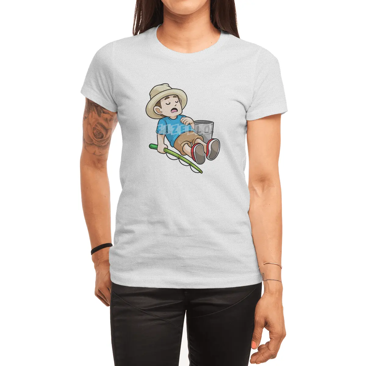 Angler with Fishing rod & Bucket Spor T-Shirt
