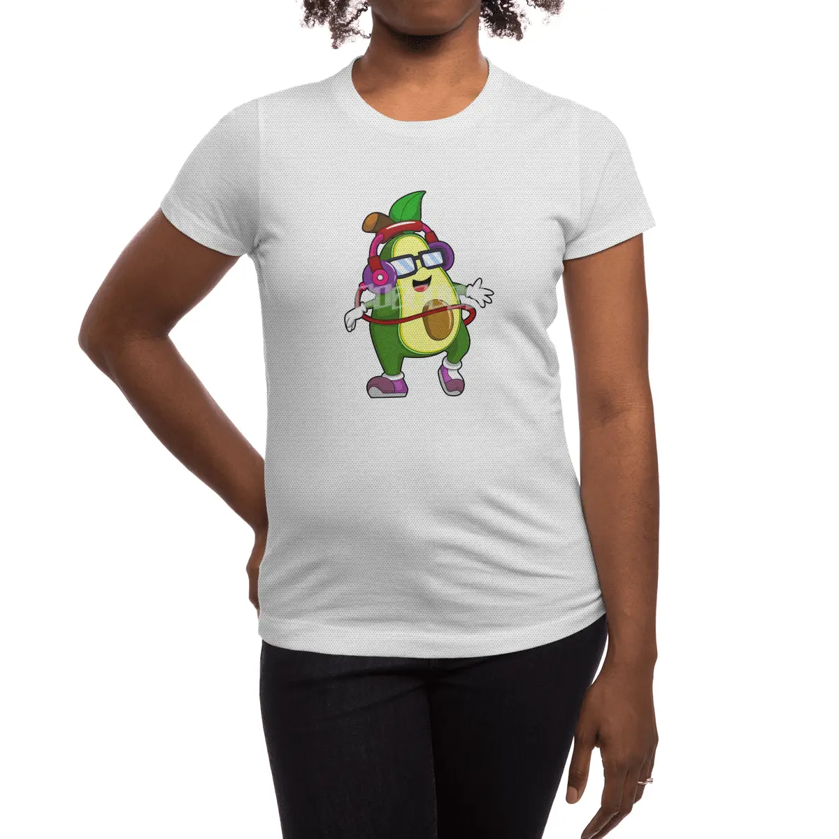 Avocado at Music with Headphone Spor T-Shirt