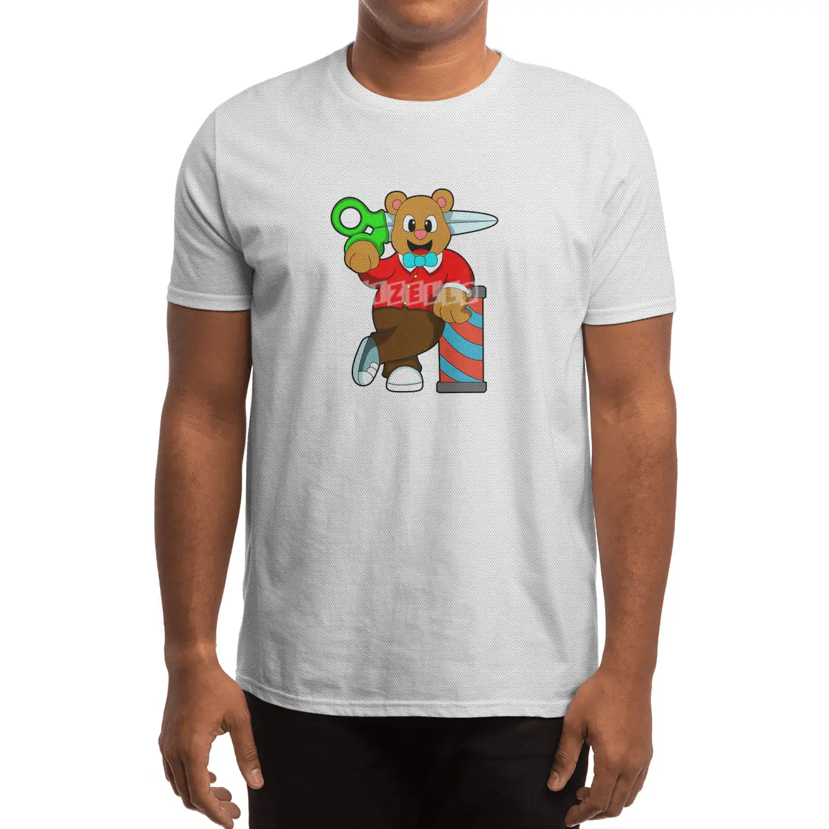 Bear as Hairdresser with Scissors Spor T-Shirt