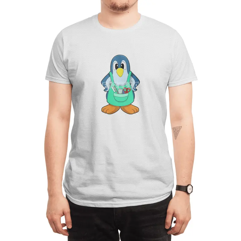 Penguin as Hairdresser with Scissors & Razor Spor T-Shirt