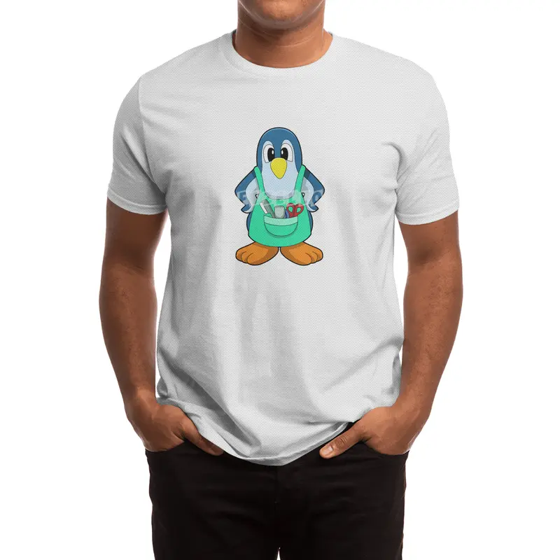 Penguin as Hairdresser with Scissors & Razor Spor T-Shirt
