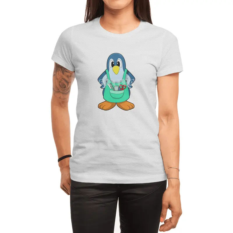 Penguin as Hairdresser with Scissors & Razor Spor T-Shirt