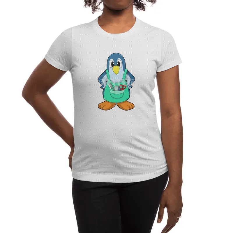 Penguin as Hairdresser with Scissors & Razor Spor T-Shirt