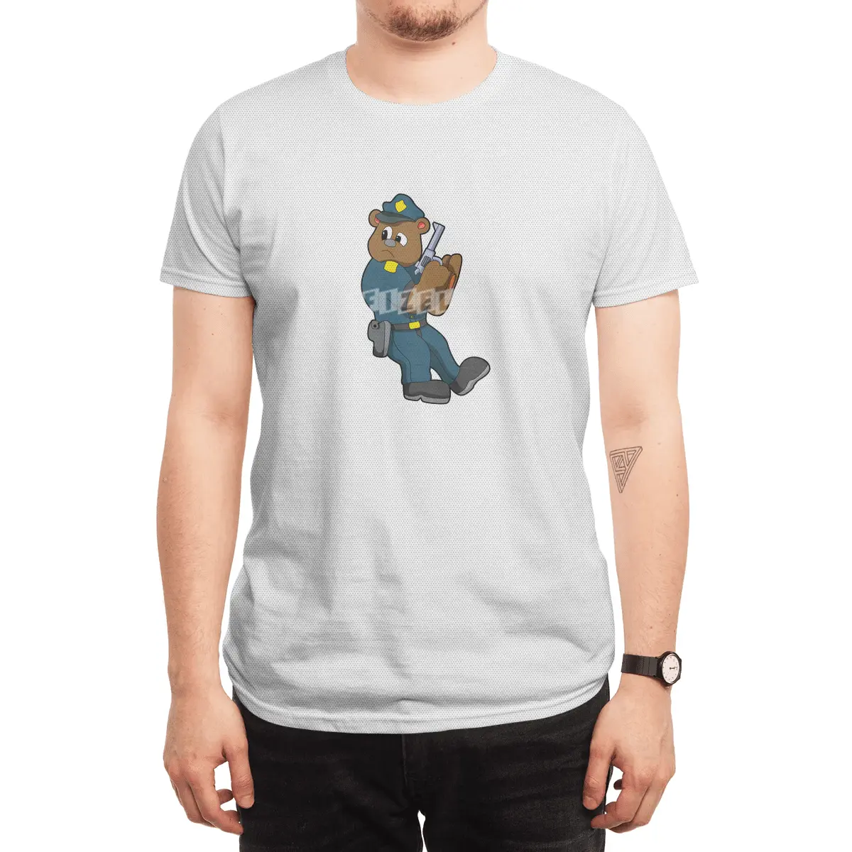 Bear as Police officer with Gun - Police Spor T-Shirt
