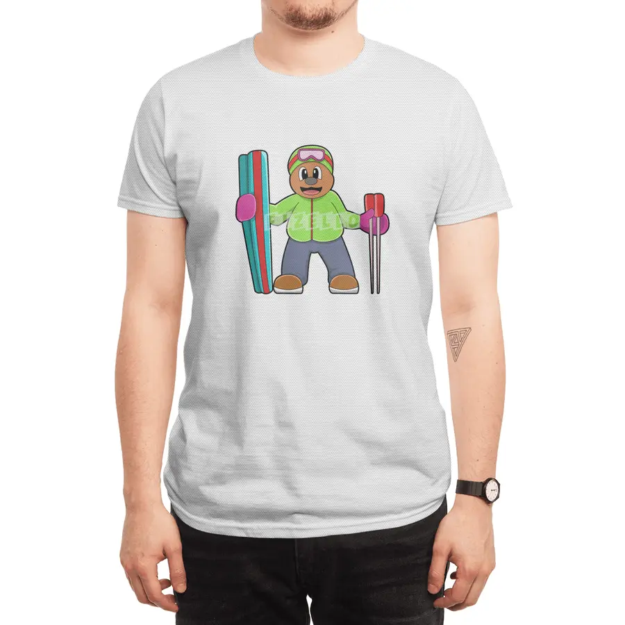 Bear as Skier with Ski & Ski poles Spor T-Shirt